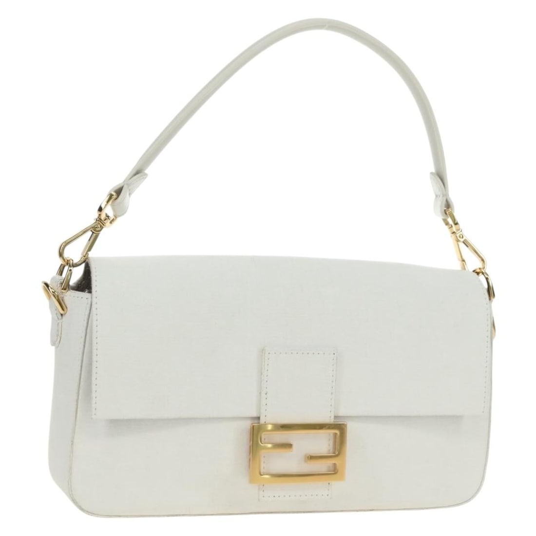 Fendi Mamma Baguette Canvas Shoulder Bag White Gold Tone Italy (1 of 18)