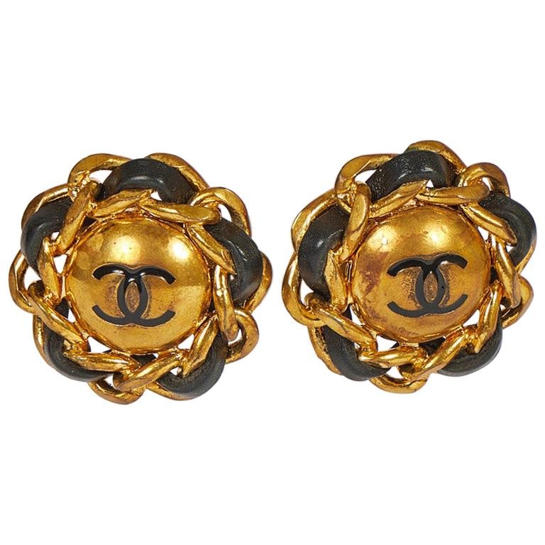 1980s Chanel Large Clip Earrings Black Lambskin Leather Spring 94 Collection (1 of 4)