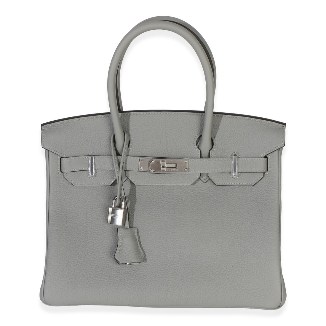 Hermes Birkin 30 Togo Leather Handbag Gris Mouette Silver Tone Hardware: Hermes Birkin 30 Togo Leather Handbag Gris Mouette Silver Tone Hardware Pre-owned Hermes Birkin 30 handbag in Gris Mouette Togo leather with silver-tone hardware. This top handle design features a tur