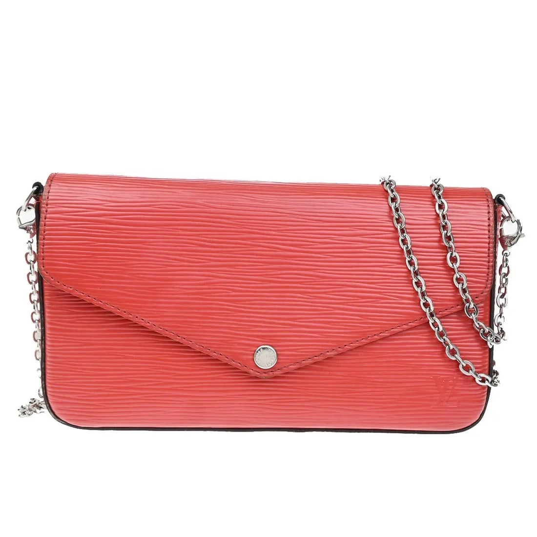 Louis Vuitton Felicie Chain red leather shoulder bag: Louis Vuitton Felicie Chain red leather shoulder bag Louis Vuitton Felicie Chain in red leather. This women's bag is made in France and is presented in good condition, with light scuffs and light stai