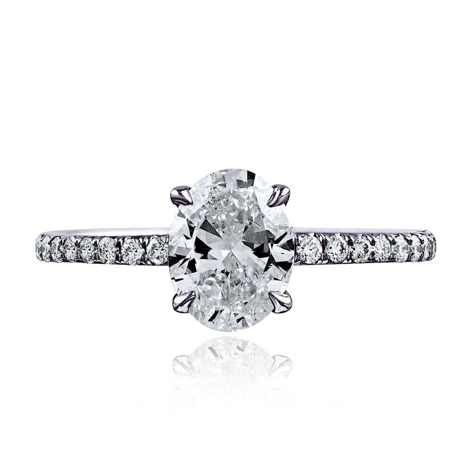 14K White Gold Engagement Ring with 1.00ct GIA Oval Diamond: 14K White Gold Engagement Ring with 1.00ct GIA Oval Diamond Pre-owned engagement ring in 14K white gold featuring a GIA-certified 1.00 ct oval cut diamond graded H color and I1 clarity. The classic so