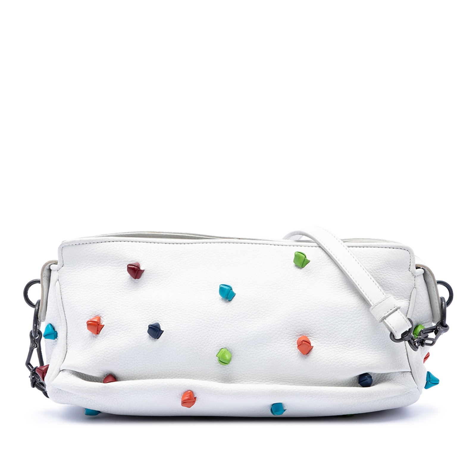 Bottega Veneta Toggle Crossbody White Grained Calfskin Leather Bag: Bottega Veneta Toggle Crossbody White Grained Calfskin Leather Bag Bottega Veneta Grained Calfskin Toggle Crossbody bag in white leather, made in Italy. It features a leather body, a flat leather stra