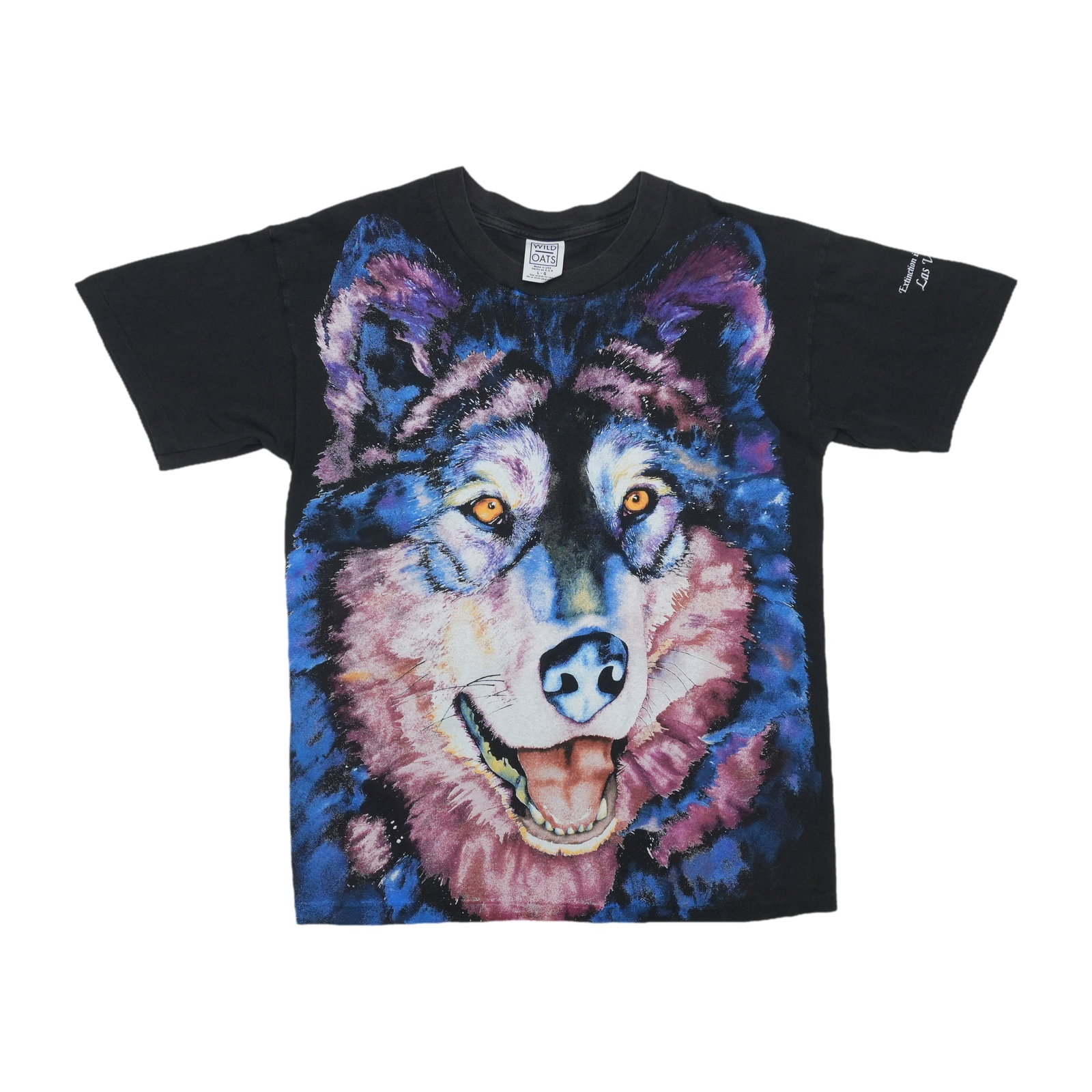 Vintage 1990s Black Cotton Wolf Graphic Shirt Large: Vintage 1990s Black Cotton Wolf Graphic Shirt Large This is an original vintage 1990s Wolf Over Print Shirt featuring a striking all-over wolf design. Made from 100% cotton, it is not a modern reprodu