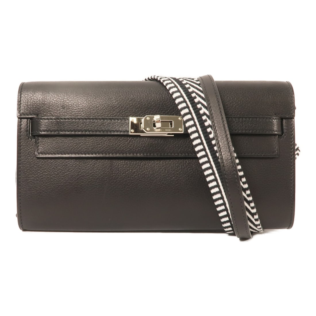 Hermes Kelly To Go Shoulder Bag Noir Evercolor Calfskin PHW: Hermes Kelly To Go Shoulder Bag Noir Evercolor Calfskin PHW Hermes Kelly To Go wallet shoulder bag in Evercolor leather and calfskin, presented in Noir black. This women's shoulder bag features a turn