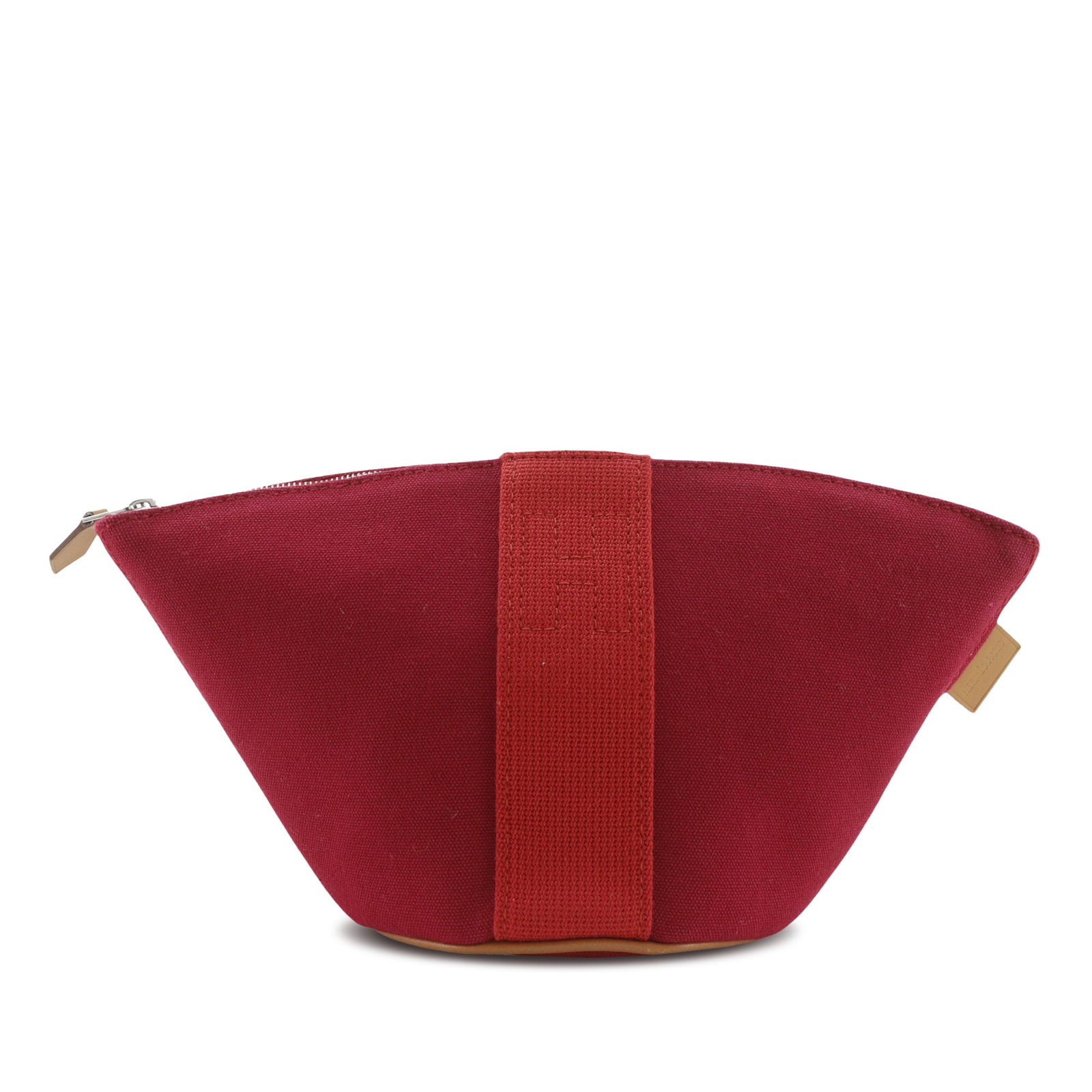 Hermes Mini Palmyre Fabric Zip Pouch Red: Hermes Mini Palmyre Fabric Zip Pouch Red Hermes Mini Toile Palmyre Pouch in red, made with a canvas body and top zip closure. It is a compact SLG accessory from France with a fabric construction and a