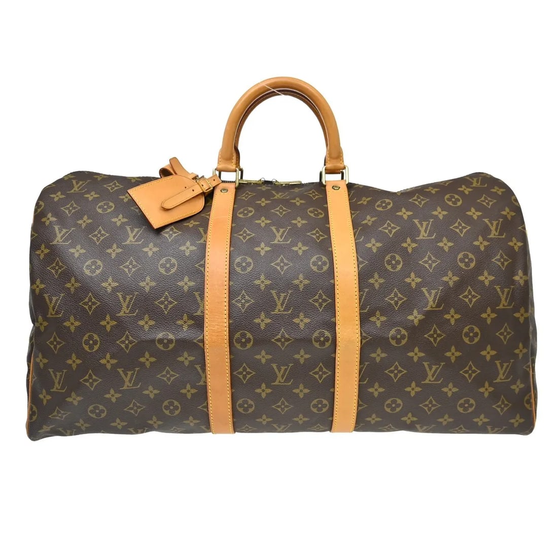 Louis Vuitton Keepall Travel Bag in Brown Monogram Canvas: Louis Vuitton Keepall Travel Bag in Brown Monogram Canvas Louis Vuitton Keepall in brown monogram canvas with a unisex design. Made in France, this bag is in good condition overall with visible wear c