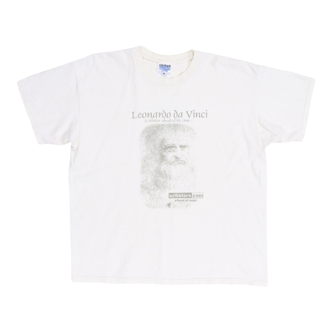 Vintage 1990s Leonardo Di Vinci Graphic Cotton T Shirt White Extra Large: Vintage 1990s Leonardo Di Vinci Graphic Cotton T Shirt White Extra Large This is an original vintage 1990s "Leonardo Di Vinci Ahead Of His Time" shirt featuring graphics on both the front and back. Ma