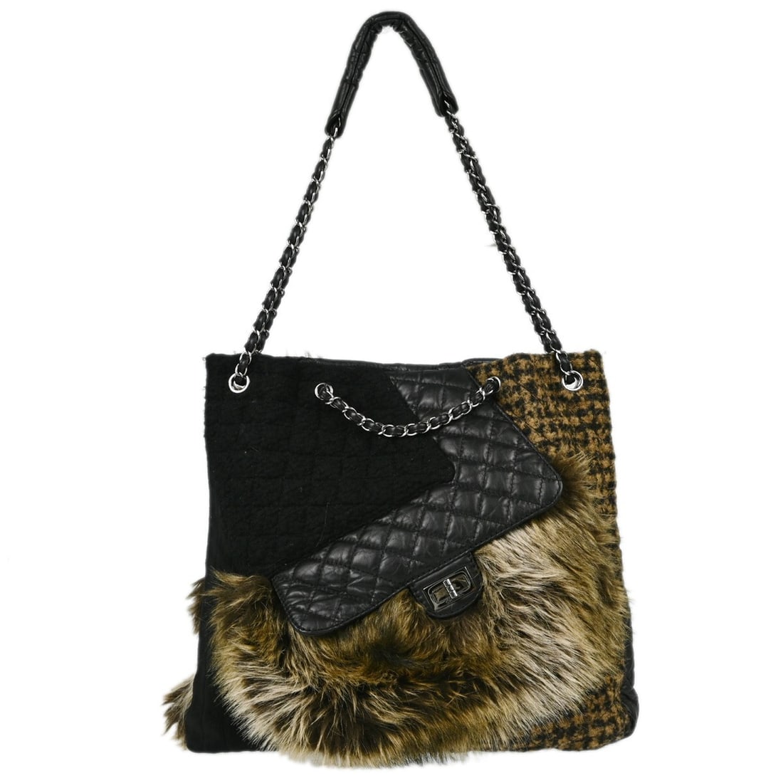 CHANEL Caviar 2way Shoulder Bag Brown Fur Calfskin Chain Strap (1 of 11)