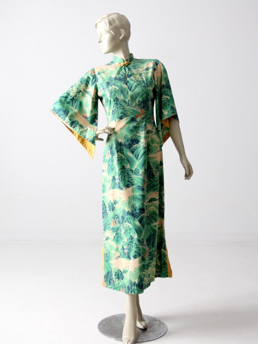1950s Hale Hawaii kimono dress green landscape print (1 of 10)