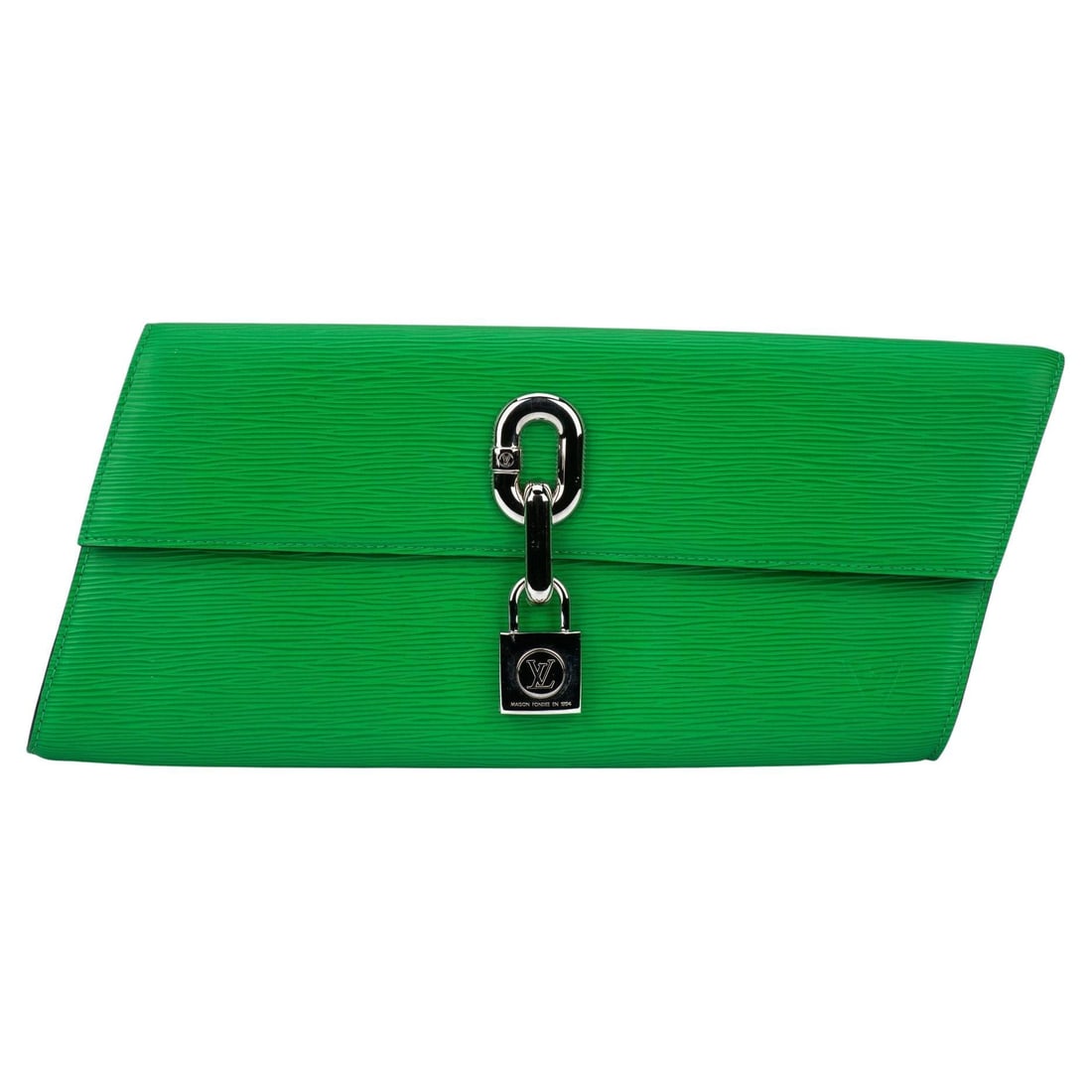 Louis Vuitton Blade Clutch Bright Green Epi Leather with Palladium Hardware: Louis Vuitton Blade Clutch Bright Green Epi Leather with Palladium Hardware Introducing the Louis Vuitton Blade Clutch, a stunning accessory crafted from vibrant green Epi leather. This designer clutc