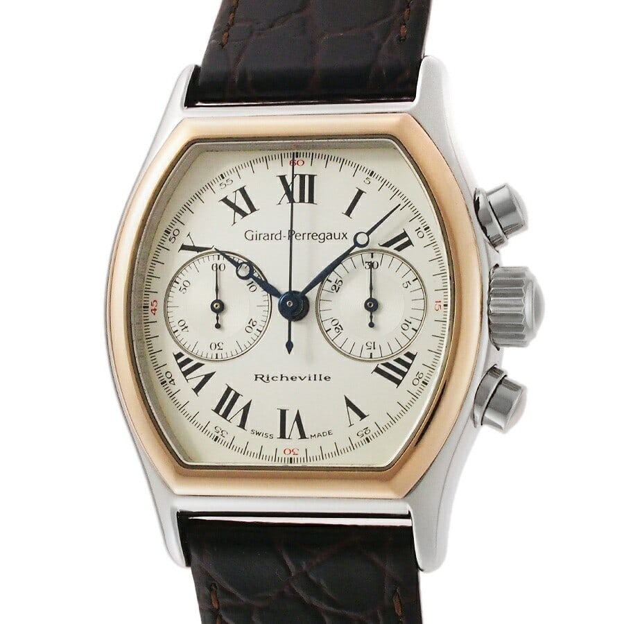Girard Perregaux Richeville Manual Wind Chronograph 2710 Ivory Dial: Girard Perregaux Richeville Manual Wind Chronograph 2710 Ivory Dial This Girard-Perregaux Richeville Chronograph 2710 men's wristwatch features a stainless steel and pink gold case with an ivory dial.