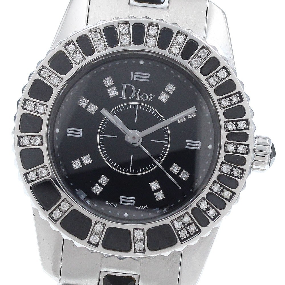 Dior Crystal Quartz Ladies Wristwatch CD112116: Dior Crystal Quartz Ladies Wristwatch CD112116 This Dior Crystal women's wristwatch features a stainless steel and ceramic case and bracelet, complemented by a black dial. The bezel is adorned with cr
