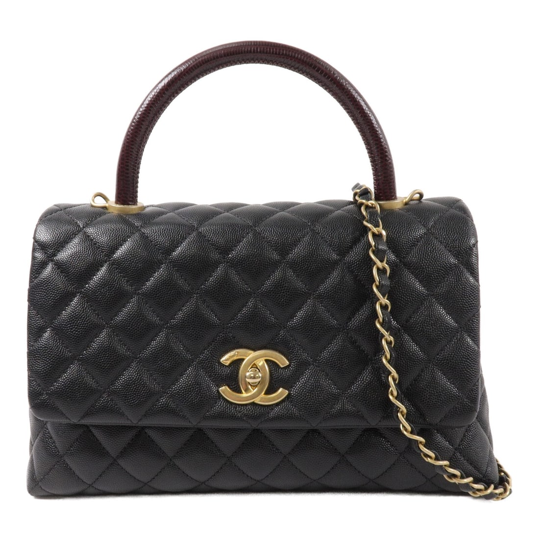 CHANEL Coco Handle A92991 Medium 2way Shoulder Bag Black Calfskin: CHANEL Coco Handle A92991 Medium 2way Shoulder Bag Black Calfskin This CHANEL Coco Handle Medium Chain Shoulder Bag is crafted from black calfskin (cowhide) and features a 2-way shoulder bag design. I