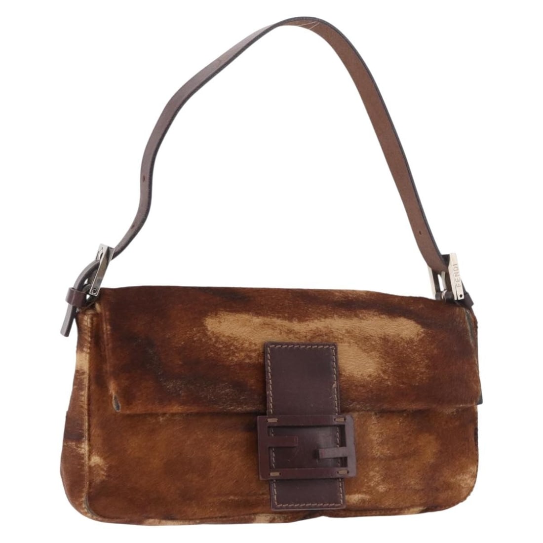 FENDI Mamma Baguette Harako Shoulder Bag Brown Silver Leather (1 of 18)
