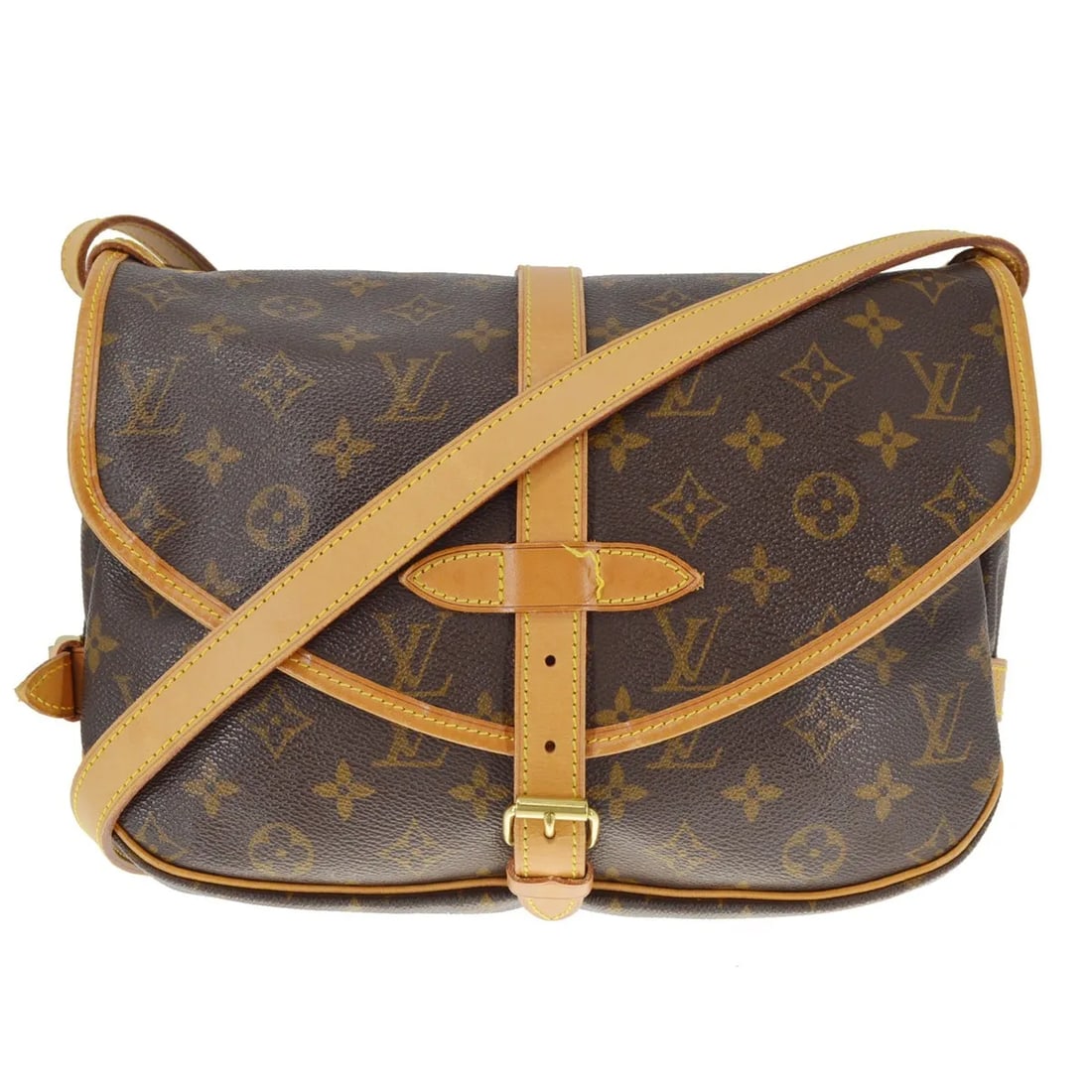 Louis Vuitton Saumur brown canvas shoulder bag: Louis Vuitton Saumur brown canvas shoulder bag Louis Vuitton Saumur in brown monogram canvas. This unisex bag is made in France and remains in good condition with visible wear from use and age. The ex