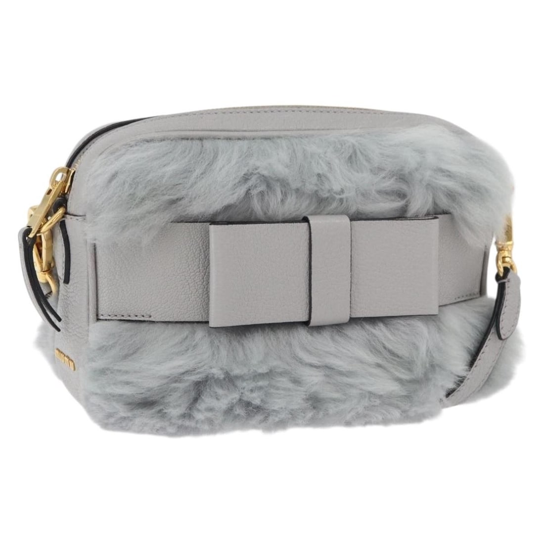 Miu Miu Fur Shoulder Bag Gray Gold with Dust Bag: Miu Miu Fur Shoulder Bag Gray Gold with Dust Bag Miu Miu shoulder bag in gray and gold fur, made in Italy. This women's bag comes with a dust bag and features a shoulder strap drop of 19.7-22.4 inches