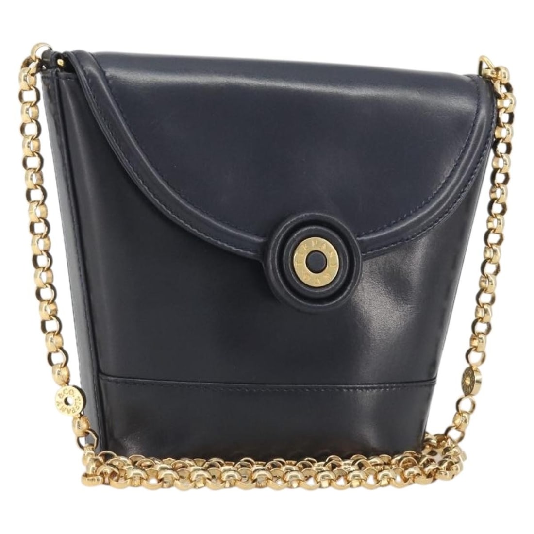 TIFFANY&Co. Leather Shoulder Bag Navy Gold Tone Made in Italy: TIFFANY&Co. Leather Shoulder Bag Navy Gold Tone Made in Italy Tiffany & Co. navy and gold leather shoulder bag made in Italy. It features a shoulder strap with an approximate 18.9 inch (48 cm) drop an