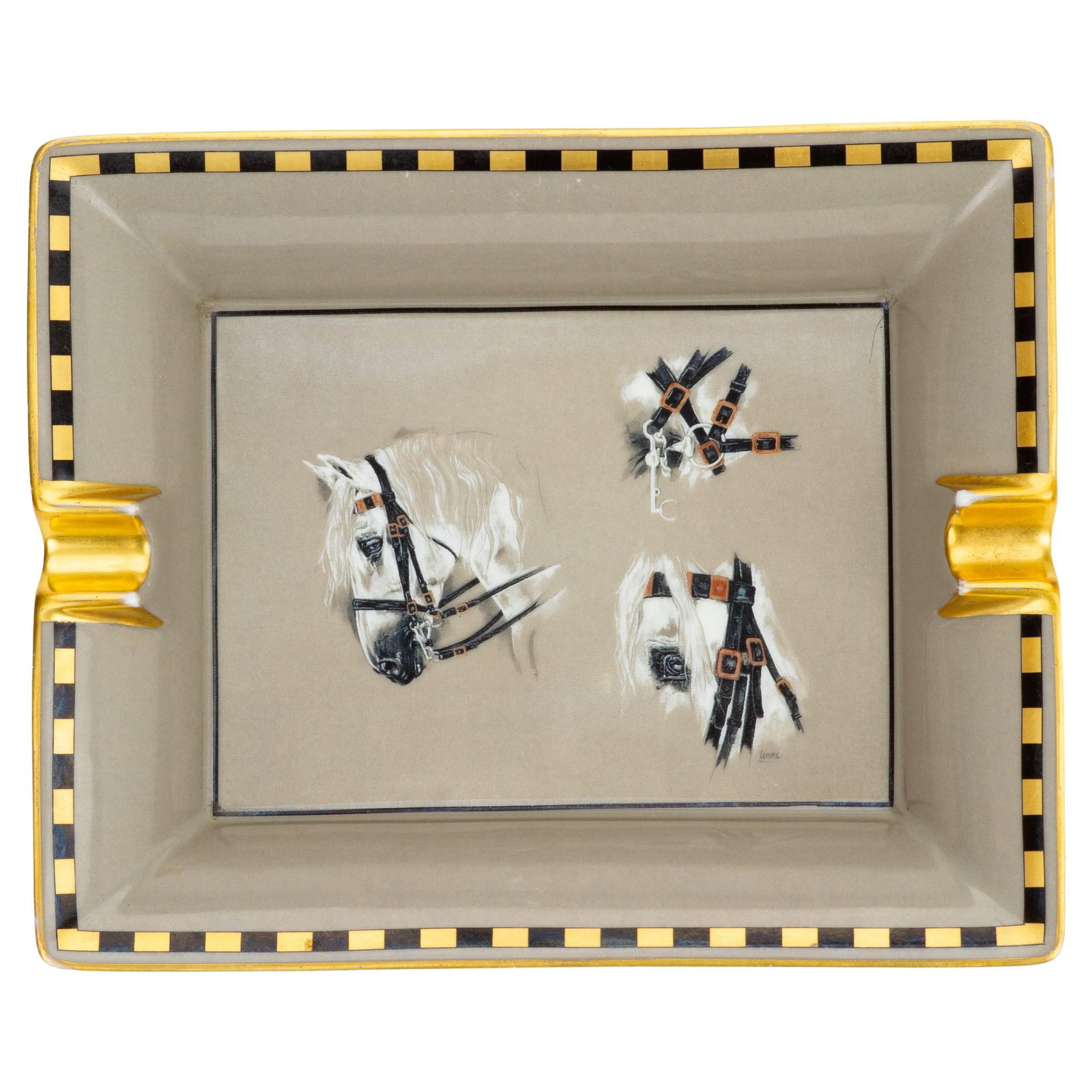 Hermes Vintage Horse Porcelain Ashtray Equestrian Theme France (1 of 5)