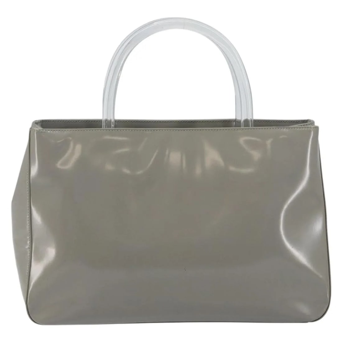 Prada Resin Handle Tote Gray Patent Leather Bag: Prada Resin Handle Tote Gray Patent Leather Bag Prada Resin Handle Tote in gray patent leather, designed for women. Made in Italy, this tote measures 31 cm x 20 cm x 10 cm and features resin handles. 