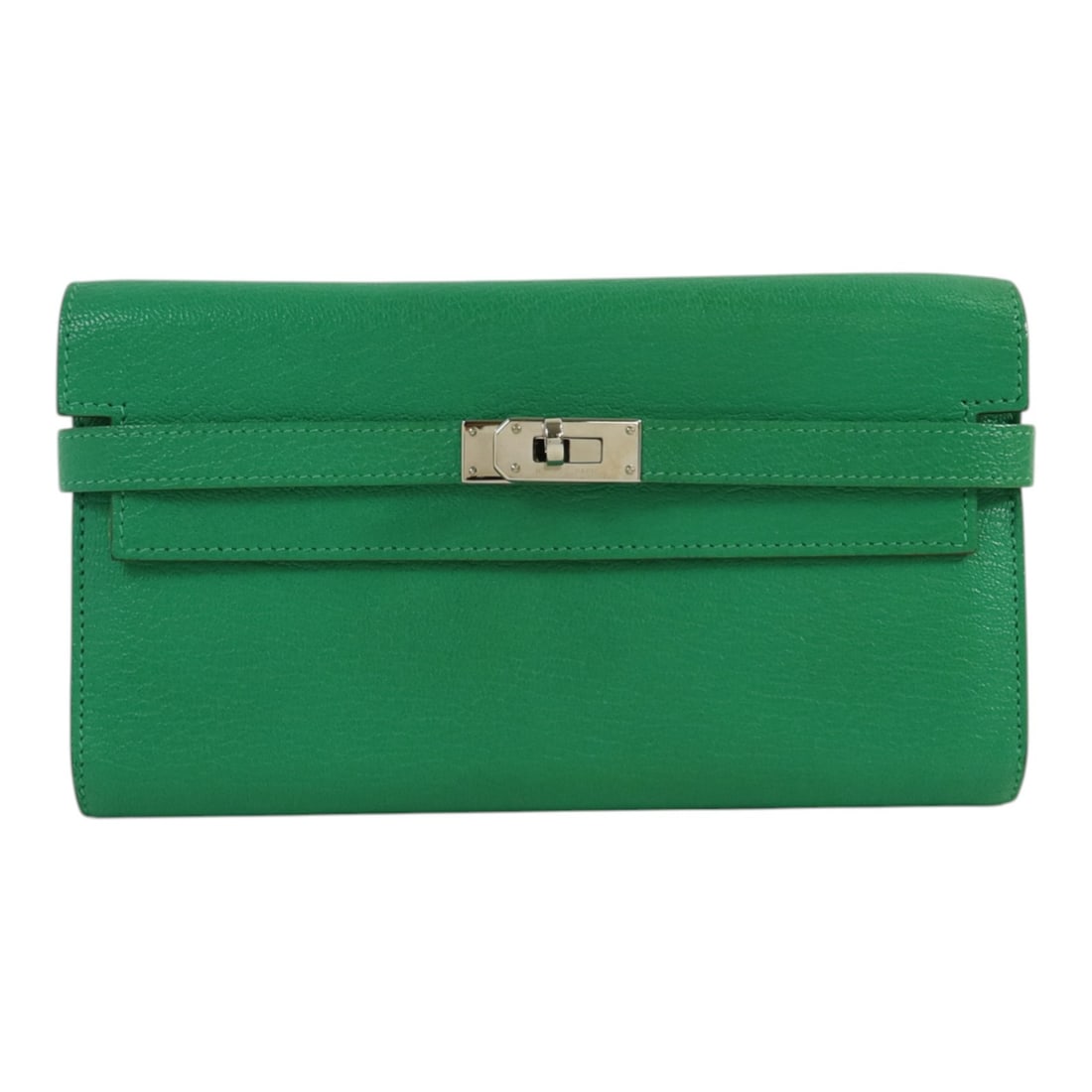 Hermes Kelly Bifold Wallet Menthe Chevre Goatskin PHW: Hermes Kelly Bifold Wallet Menthe Chevre Goatskin PHW Hermes Kelly bifold wallet in Chevre goatskin leather, presented in Menthe green. It features PHW hardware, a T stamp from 2015, and a practical i