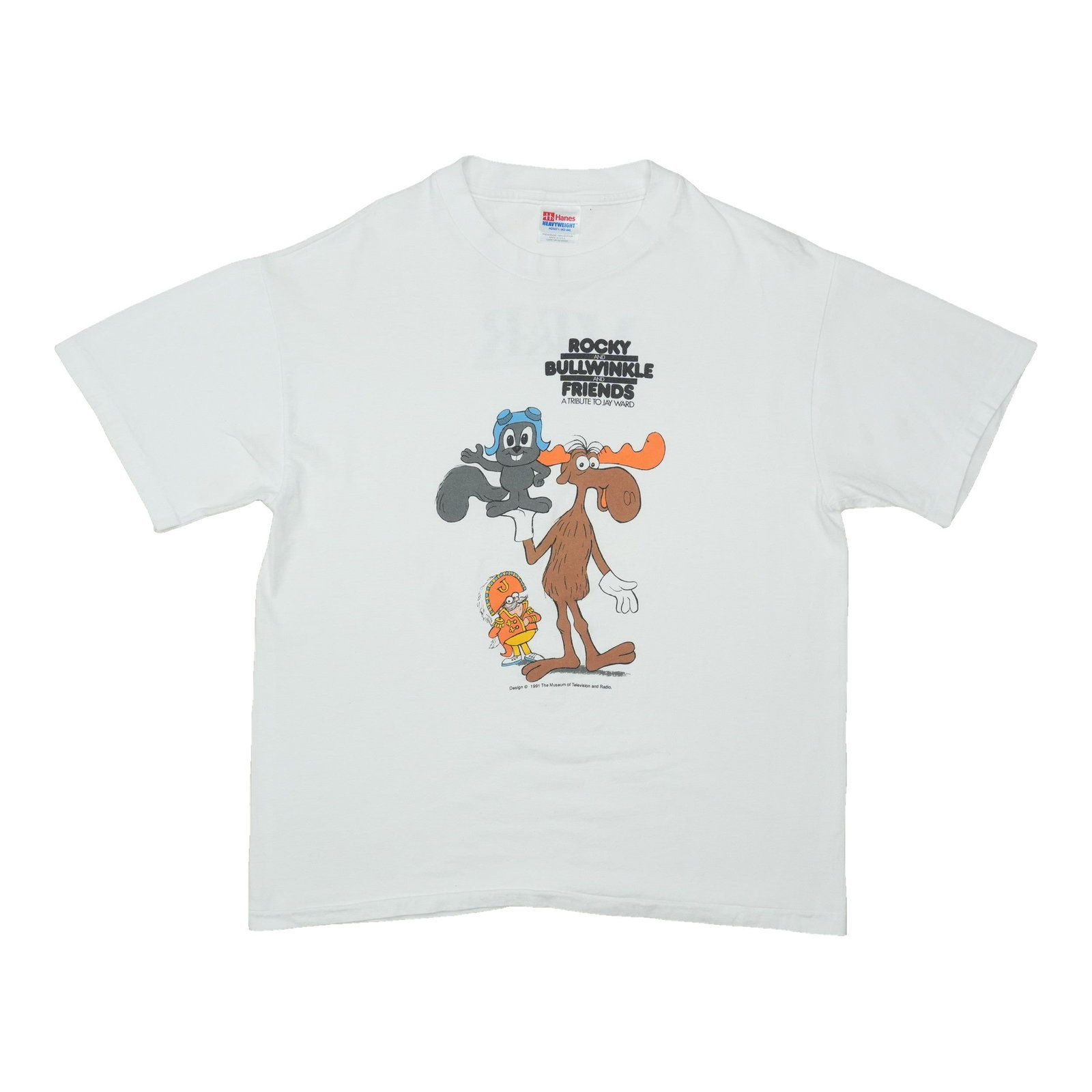 Vintage 1991 Rocky Bullwinkle TV and Radio Museum T Shirt Large: Vintage 1991 Rocky Bullwinkle TV and Radio Museum T Shirt Large Original vintage 1991 Rocky And Bullwinkle Museum Of Television And Radio shirt. This is a true vintage shirt, not a modern reproduction