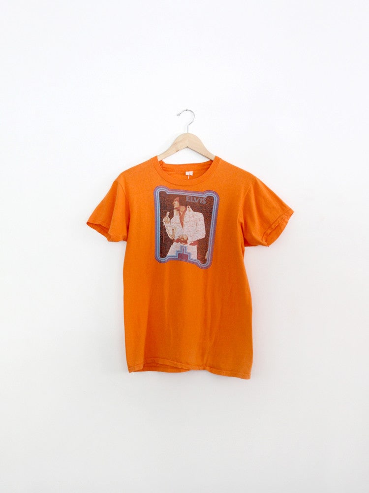 Vintage 1970s Elvis Iron-On Print T-Shirt Orange Crew Neck (1 of 5)