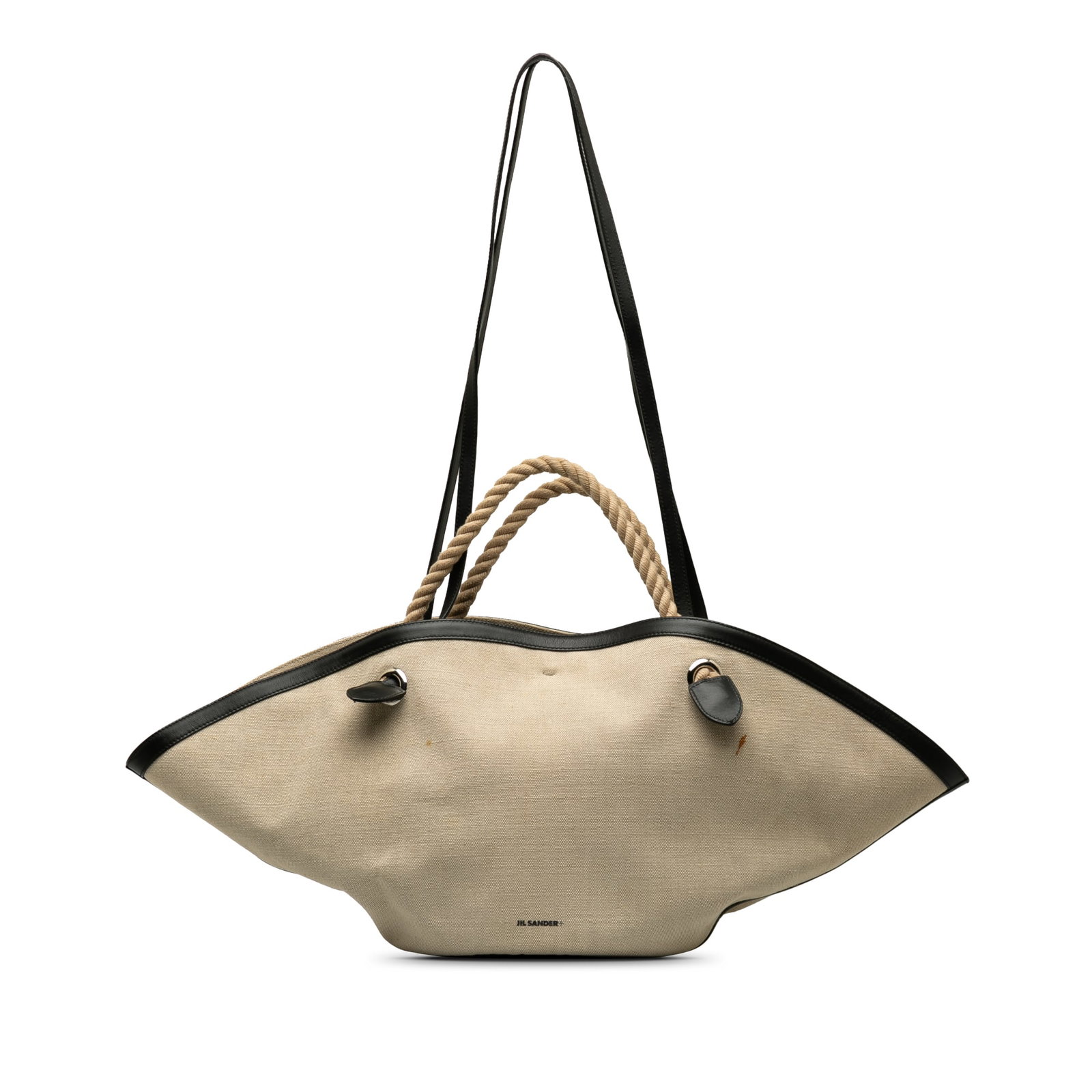Jil Sander Canvas Sombrero Satchel Brown with Braided Rope Handles (1 of 9)