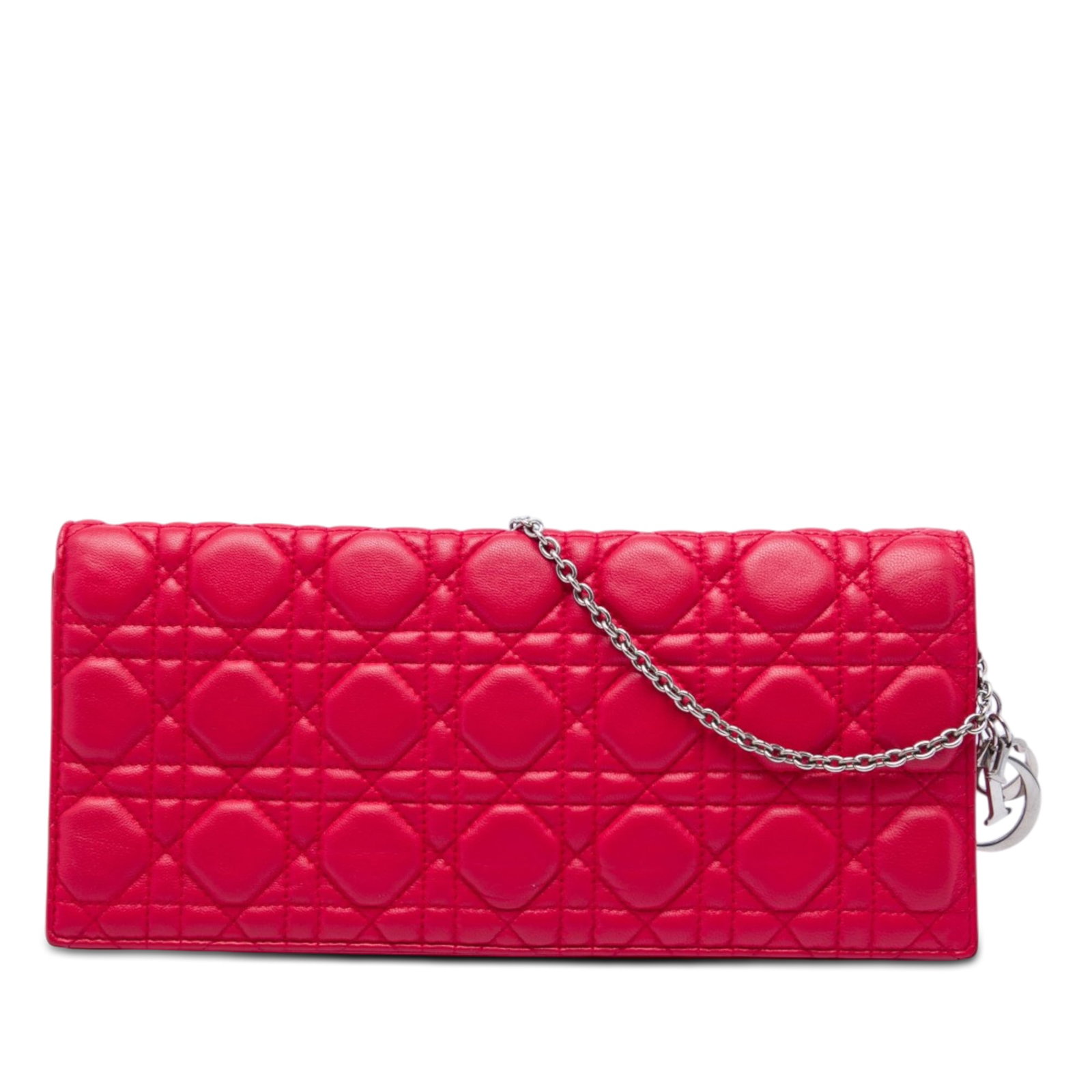Dior Lady Dior Cannage Lambskin Chain Clutch Crossbody Red: Dior Lady Dior Cannage Lambskin Chain Clutch Crossbody Red This Dior Lady Dior Chain Convertible Clutch is crafted in quilted lambskin leather with a red finish. It features a detachable curb chain li