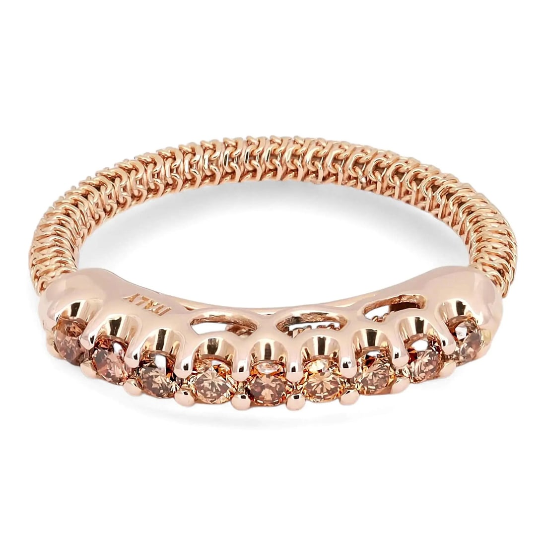 18k Rose Gold Titanium Band with 0.31ct Brown Diamonds by Giovanni Ferraris: 18k Rose Gold Titanium Band with 0.31ct Brown Diamonds by Giovanni Ferraris This elegant Giovanni Ferraris ring is crafted in 18k rose gold and features a flexible titanium spring core for modern comf