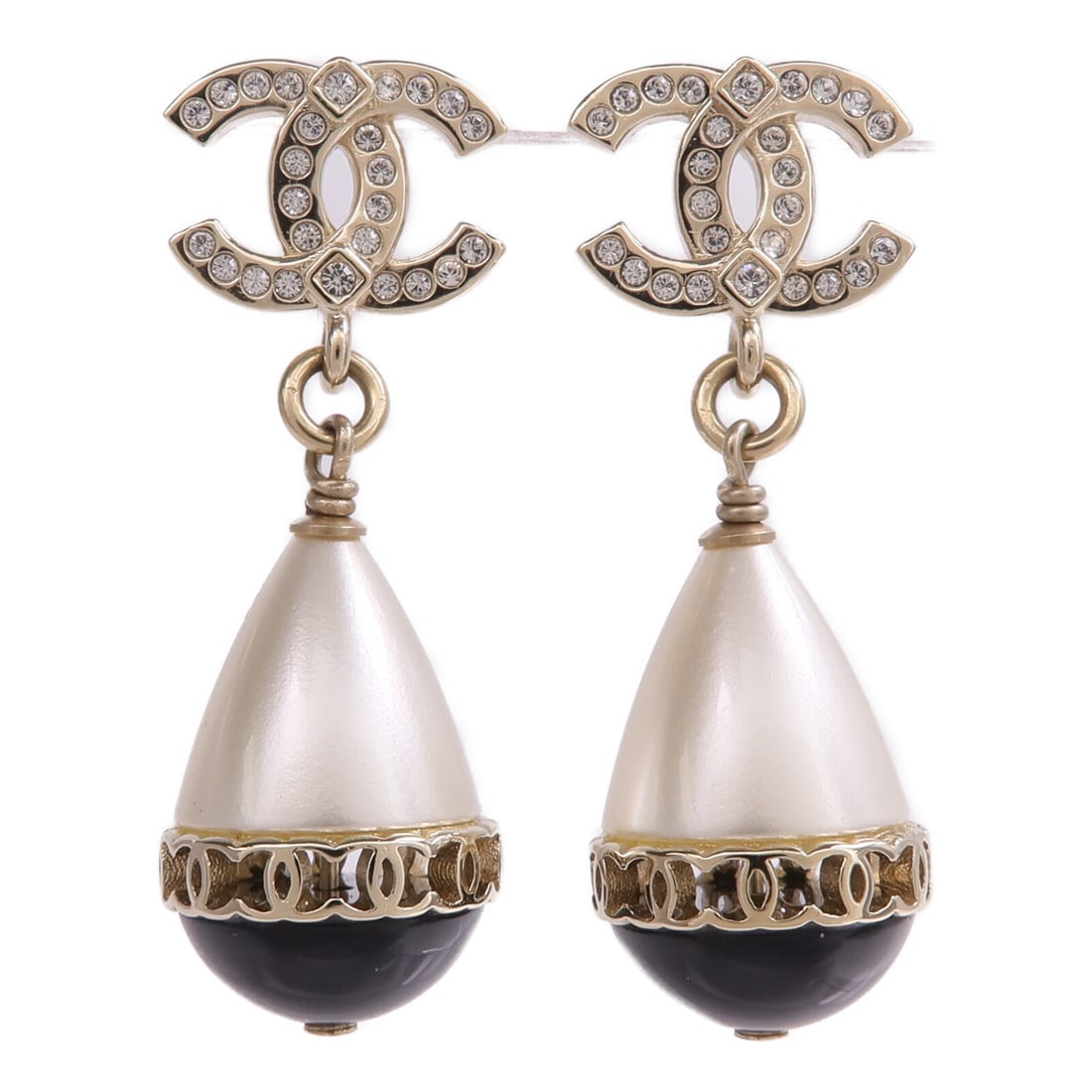 CHANEL CC Pierced Earrings PVC Metal White Black Gold: CHANEL CC Pierced Earrings PVC Metal White Black Gold CHANEL pierced CC earrings in PVC and metal, finished in gold, black, and white. The earrings are for women and come with a storage box. Made in F