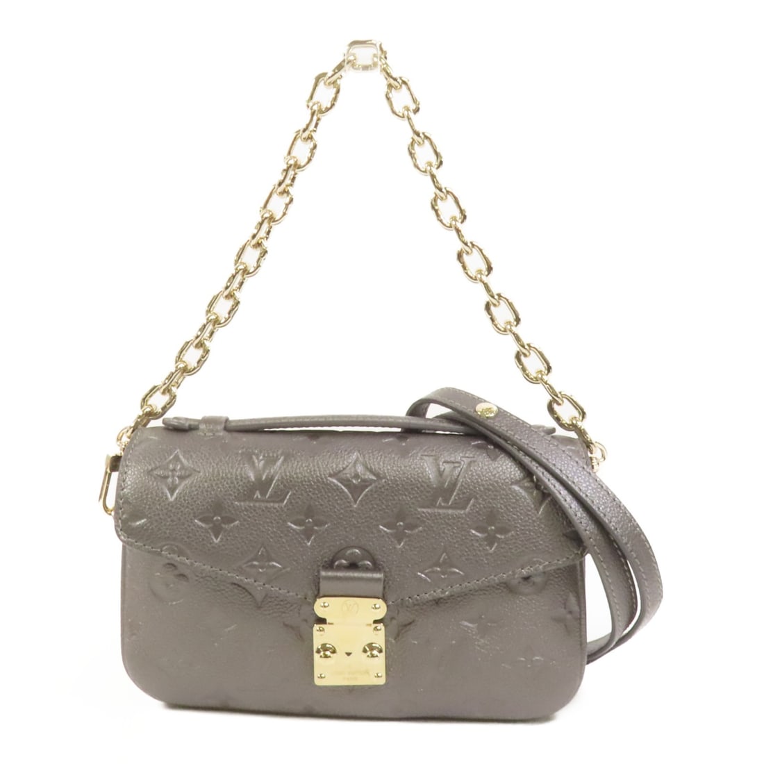 Louis Vuitton Pochette Metis East West gray calfskin 2 way shoulder bag M11998: Louis Vuitton Pochette Metis East West gray calfskin 2 way shoulder bag M11998 Louis Vuitton Pochette Metis East West 2 Way Bag, model M11998, in Gray x Gun Metal. It is made from Monogram Empreinte a