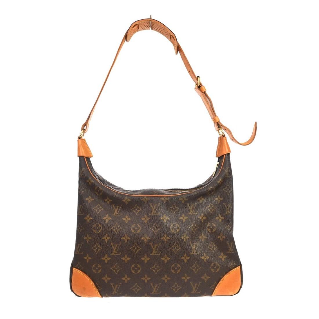 Louis Vuitton Boulogne 35 Monogram Shoulder Bag M51260: Louis Vuitton Boulogne 35 Monogram Shoulder Bag M51260 Vintage Louis Vuitton Boulogne 35 shoulder bag in brown Monogram canvas with leather trim and a beige lining. This women's shoulder bag features 