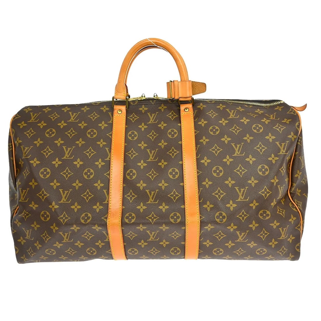 Louis Vuitton Keepall Travel Bag in Brown Monogram Canvas: Louis Vuitton Keepall Travel Bag in Brown Monogram Canvas Louis Vuitton Keepall in brown monogram canvas. This unisex bag is in good overall condition, with scuffs, cracks, and scratches to the exteri