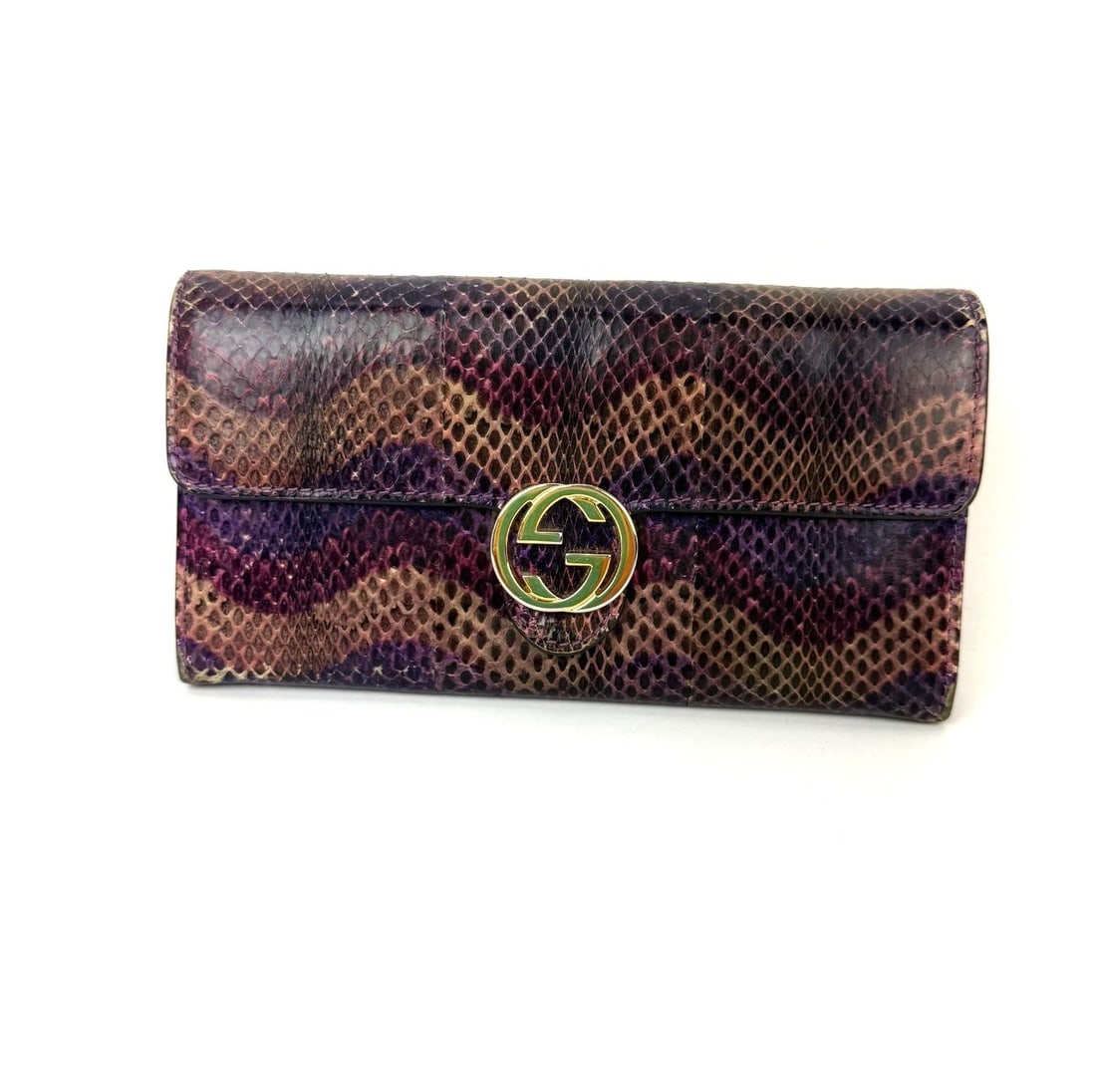 Vintage Gucci multicolor snakeskin flap wallet for women (1 of 16)