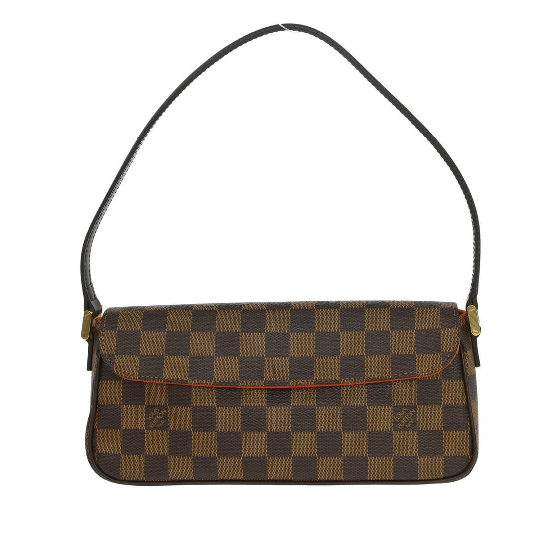 Louis Vuitton Recoleta Damier Ebene Top Handle Bag N51299: Louis Vuitton Recoleta Damier Ebene Top Handle Bag N51299 Vintage Louis Vuitton Recoleta handbag in Damier Ebene canvas with leather trim and a top handle. This medium handbag features a magnetic clos