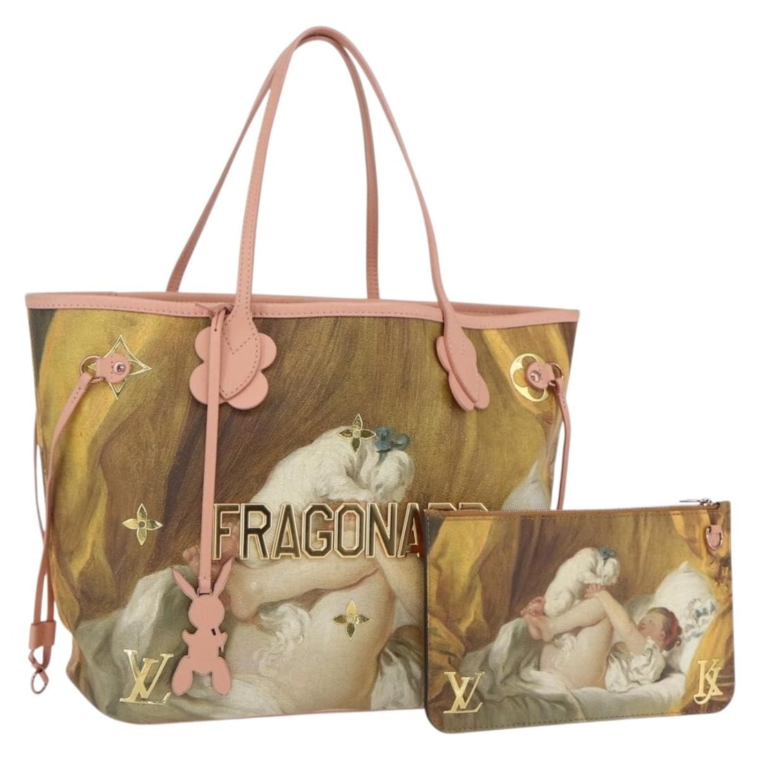 Louis Vuitton Masters Collection Neverfull MM Tote Pink PVC Leather with Dust Bag and Pouch: Louis Vuitton Masters Collection Neverfull MM Tote Pink PVC Leather with Dust Bag and Pouch This Louis Vuitton Masters Collection Fragonard Neverfull MM tote bag features a pink PVC leather exterior a