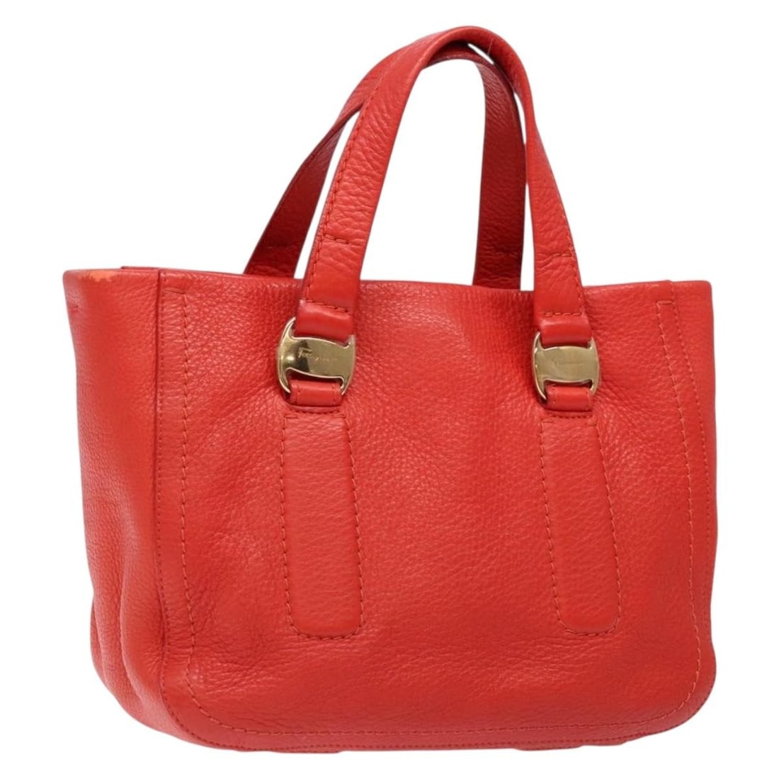 Salvatore Ferragamo Vala Red Gold Leather Hand Bag Auth 133749: Salvatore Ferragamo Vala Red Gold Leather Hand Bag Auth 133749 This Salvatore Ferragamo Vala Hand Bag is a stunning accessory that combines luxury and practicality. Crafted in Italy from high-quality 
