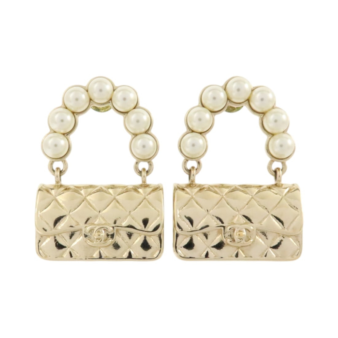 CHANEL B21 S CC Earrings in White and Gold Metal PVC: CHANEL B21 S CC Earrings in White and Gold Metal PVC CHANEL CC earrings in a gold, white, and light gold colorway, made from metal and PVC. The listing includes a storage box. Condition is AB: Very Go
