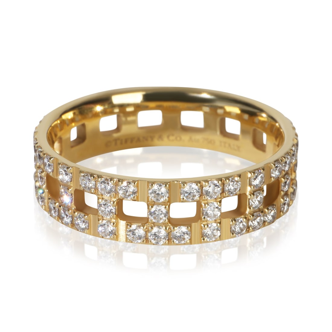 Tiffany T Wide 18k Yellow Gold Diamond Ring Size 8.5: Tiffany T Wide 18k Yellow Gold Diamond Ring Size 8.5 This Tiffany & Co. Tiffany T Wide ring is expertly crafted in 18k yellow gold and features round brilliant diamonds with a total carat weight of 0.