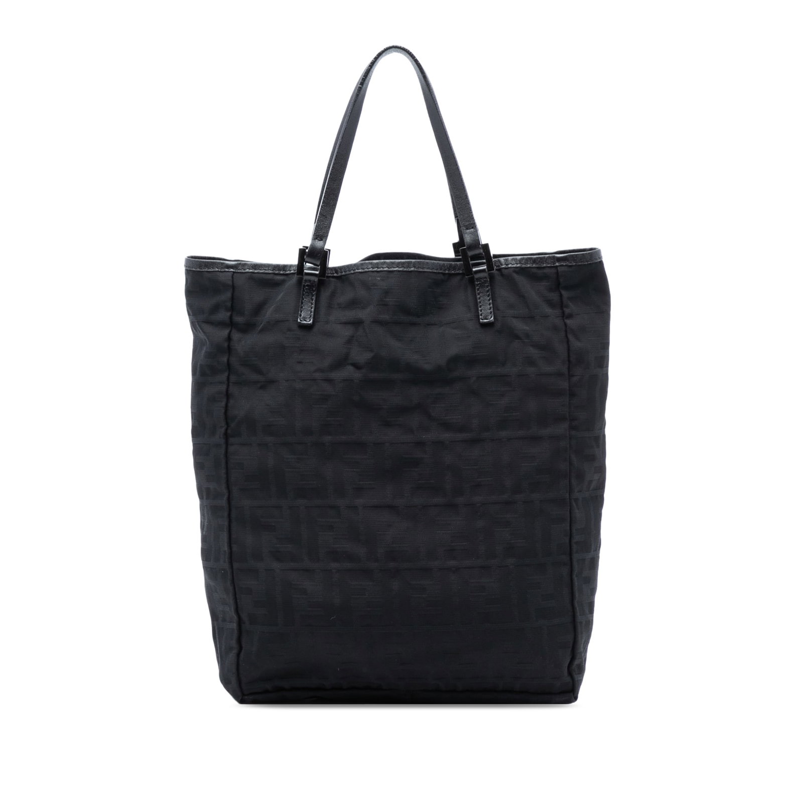 Fendi Zucca Pattern Canvas Tote Bag with Leather Accents: Fendi Zucca Pattern Canvas Tote Bag with Leather Accents The Fendi Zucca Canvas Tote features a signature canvas body with leather trim and flat leather handles. Designed with an open top for easy acc