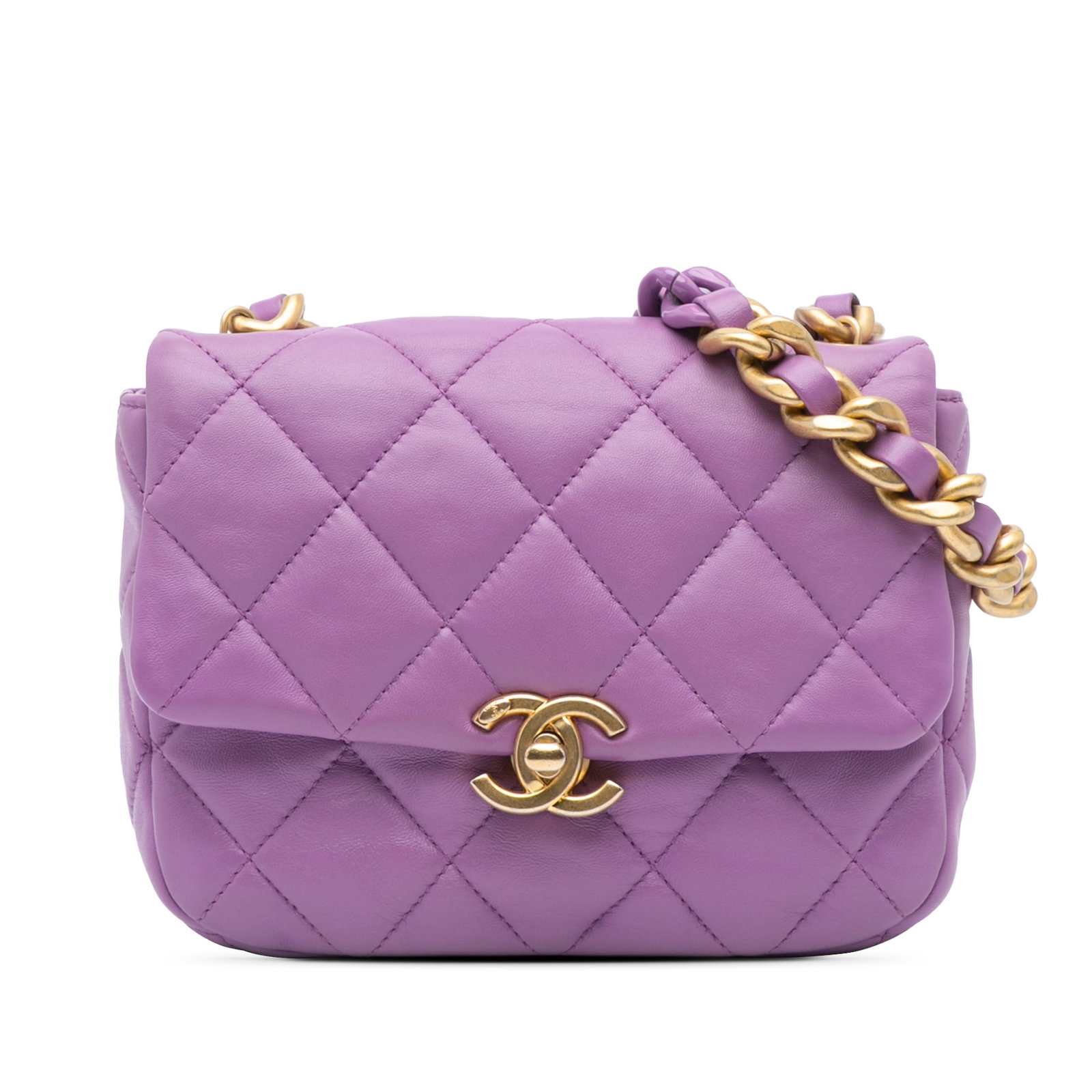 Chanel Mini Quilted Lambskin Candy Chain Flap Purple Bag: Chanel Mini Quilted Lambskin Candy Chain Flap Purple Bag This chic and stylish Chanel Mini Quilted Lambskin Candy Chain Flap is expertly crafted from luxurious quilted lambskin leather in a vibrant pu