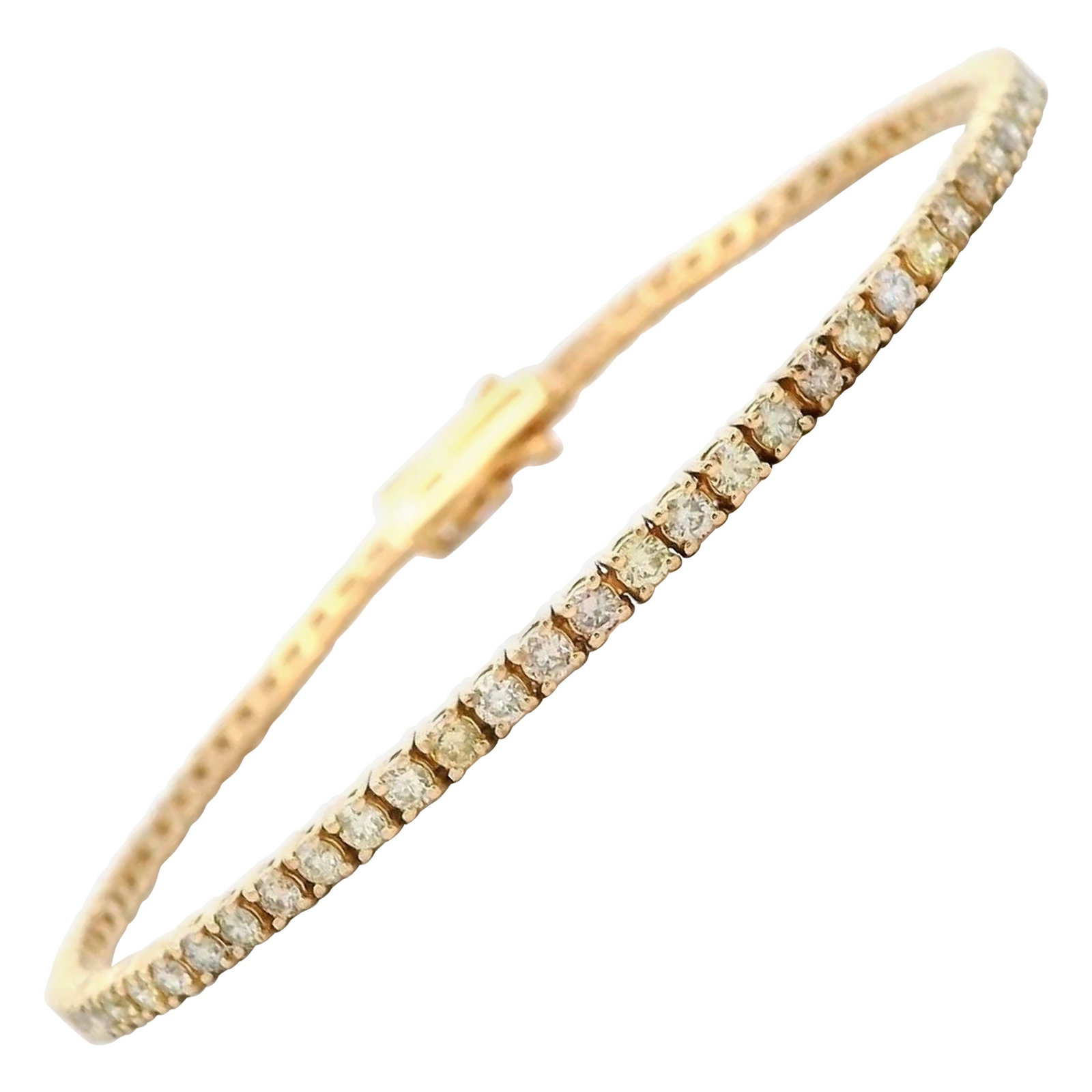 3.09ct Diamond Tennis Bracelet 18k Yellow Gold GIA Appraised: 3.09ct Diamond Tennis Bracelet 18k Yellow Gold GIA Appraised This exquisite diamond tennis bracelet features 69 round diamonds totaling 3.09 carats, showcasing a stunning J-L color and SI clarity. Bea