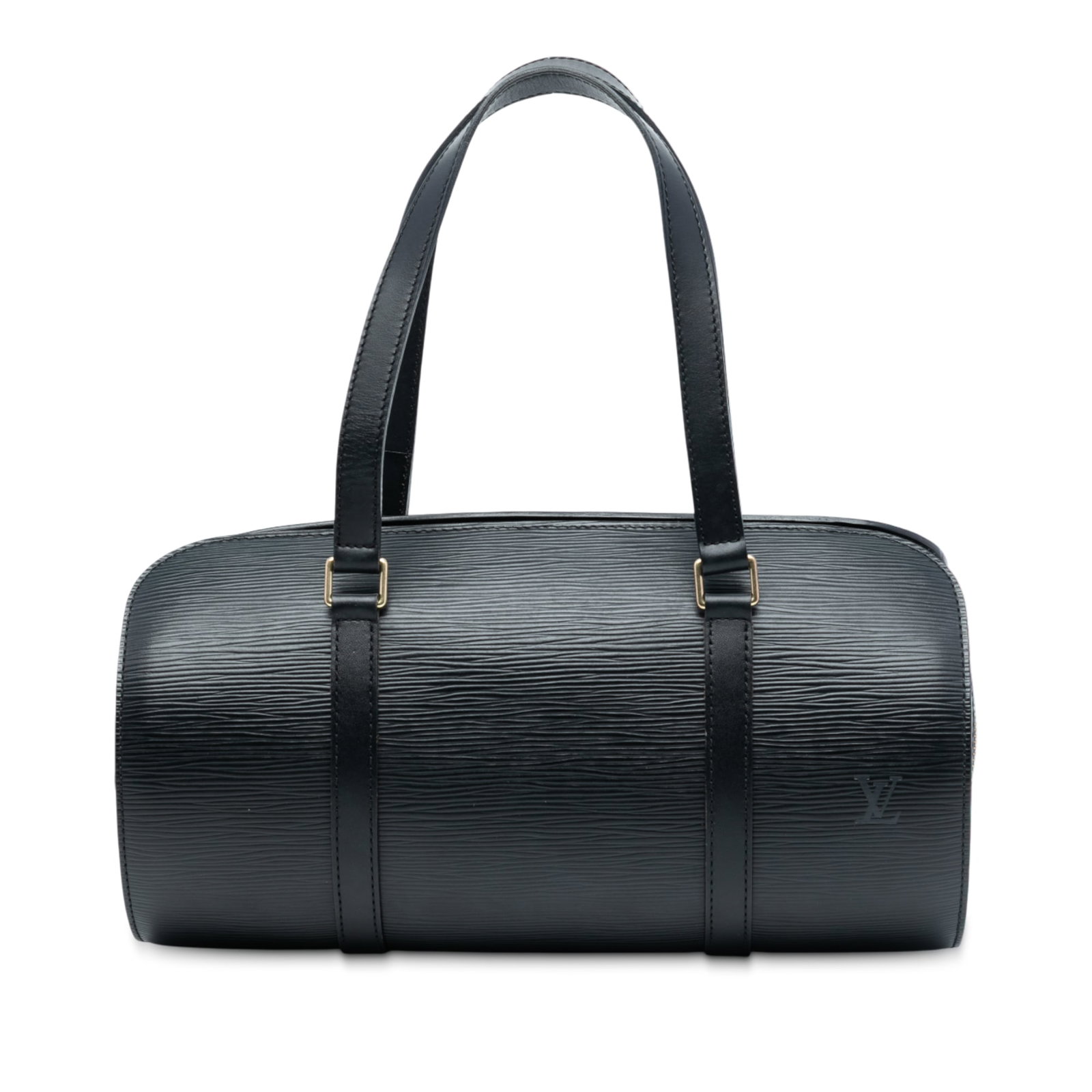Black Epi Leather Soufflot Shoulder Bag by Louis Vuitton: Black Epi Leather Soufflot Shoulder Bag by Louis Vuitton The Louis Vuitton Epi Soufflot is crafted from signature epi leather in black and features flat leather shoulder straps, a top zip closure, and