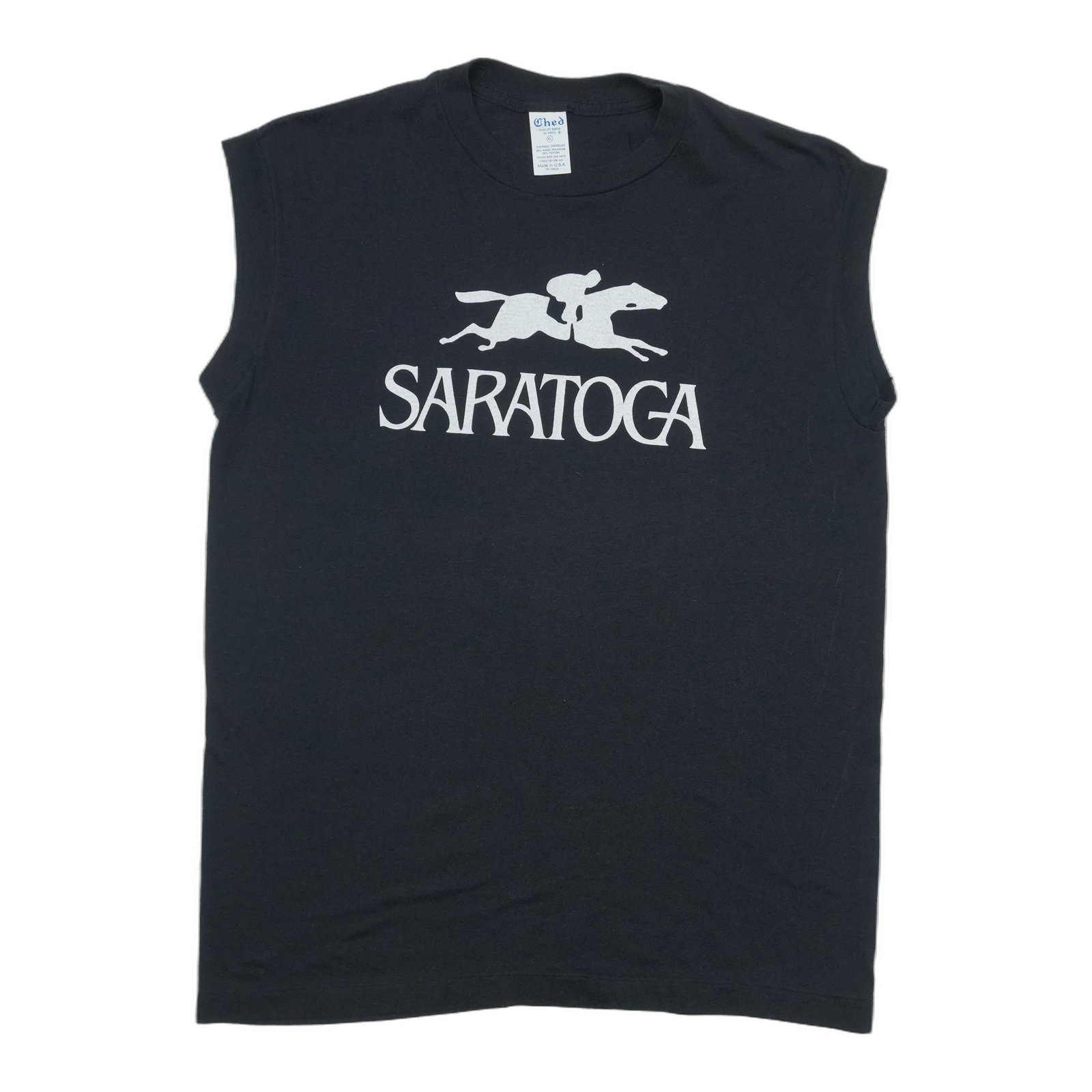 Vintage Saratoga Horse Racing Black Sleeveless Shirt XL (1 of 4)