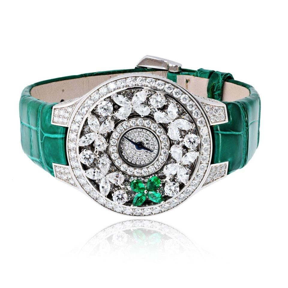 Graff Butterfly Emerald Dial 18K White Gold 32mm Watch (1 of 9)