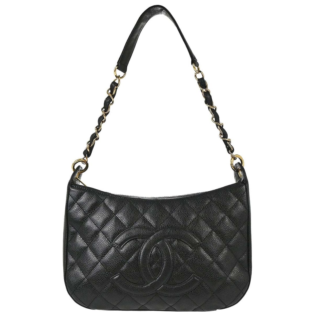 CHANEL Caviar Medium Hobo Bag in Black Caviar Leather: CHANEL Caviar Medium Hobo Bag in Black Caviar Leather Chanel black hobo handbag in caviar skin leather with a zip closure, top handle, and logo accent. The bag has a canvas lining and includes one ext