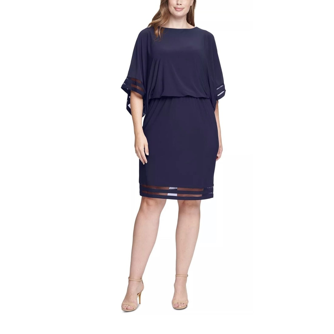 Jessica Howard Navy Plus Size Blouson Dress with Lace Trim 24W: Jessica Howard Navy Plus Size Blouson Dress with Lace Trim 24W Elevate your wardrobe with this stunning Jessica Howard Plus Size Blouson Lace-Trim Dress in Navy. Designed for comfort and style, this k