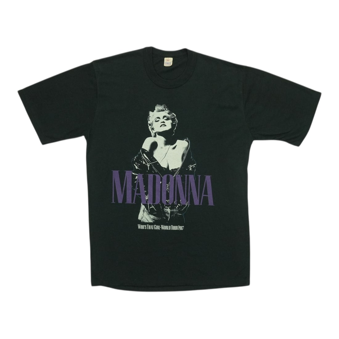 Vintage 1987 Madonna Who's That Girl Tour Black Cotton T-Shirt Extra Large: Vintage 1987 Madonna Who's That Girl Tour Black Cotton T-Shirt Extra Large This is an original vintage 1987 Madonna Who's That Girl World Tour shirt. It features no back graphics and is made from 100%