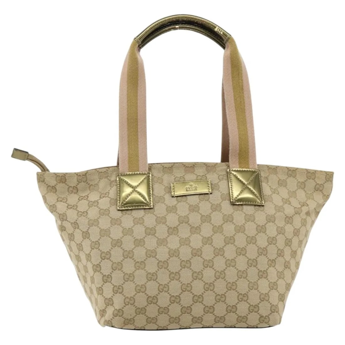 Gucci Web Zip Tote Beige GG Canvas Bag with White Leather Trim: Gucci Web Zip Tote Beige GG Canvas Bag with White Leather Trim This Gucci Web Zip Tote is crafted from beige GG canvas and designed for women. The bag features leather trim, sturdy handles, and metal 