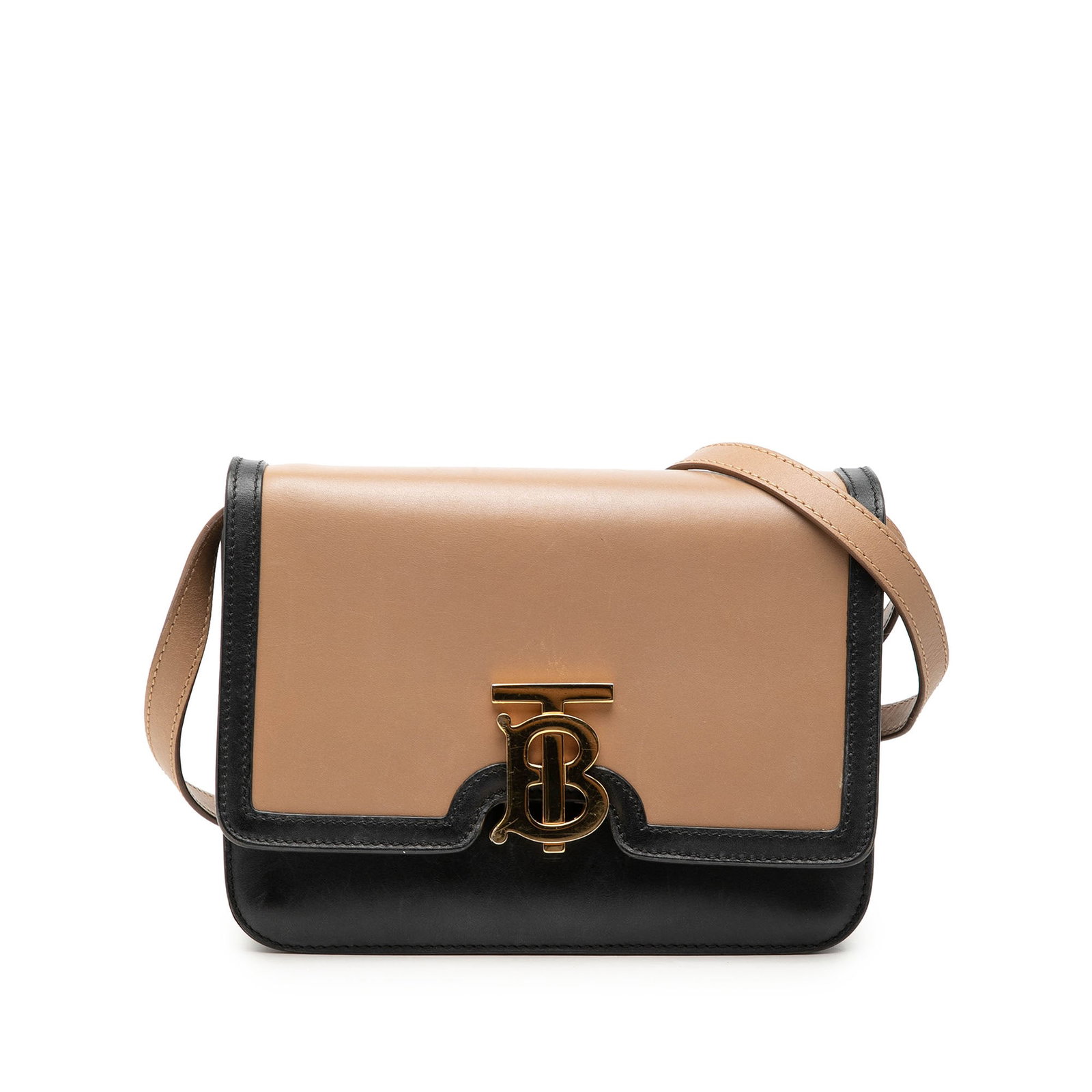 Burberry TB Small Bicolor Leather Crossbody Bag Brown: Burberry TB Small Bicolor Leather Crossbody Bag Brown Burberry Small Bicolor Smooth Calfskin TB Crossbody crafted in smooth leather with a front flap and flip-lock closure. The interior includes zip a
